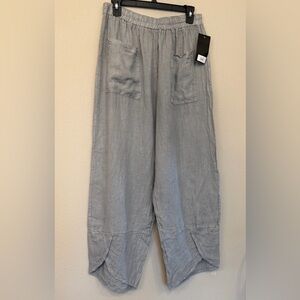 100% Italian Linen Gray Ankle-Length Women's Pants, XXXL but more like L/XL